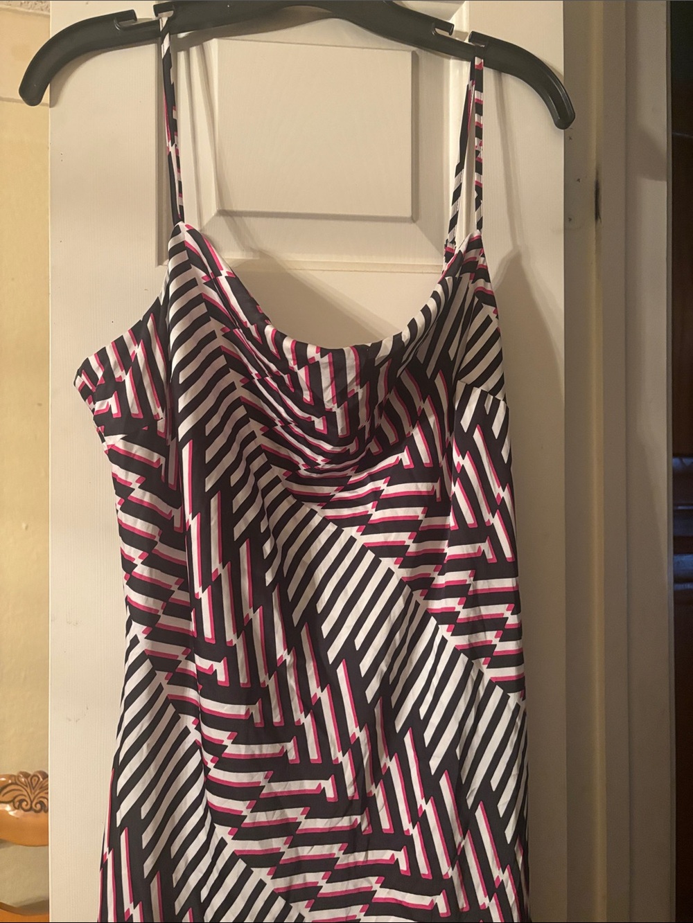Express Black, White & Pink Geometric Cowl Neck Maxi Dress
